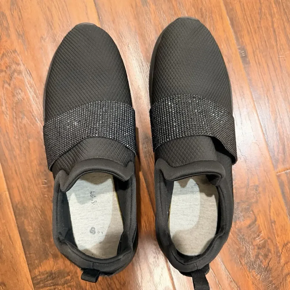 Clarks Cloudsteppers Black Slip On Comfort Sneakers Women’s US 9.5 Elastic Strap